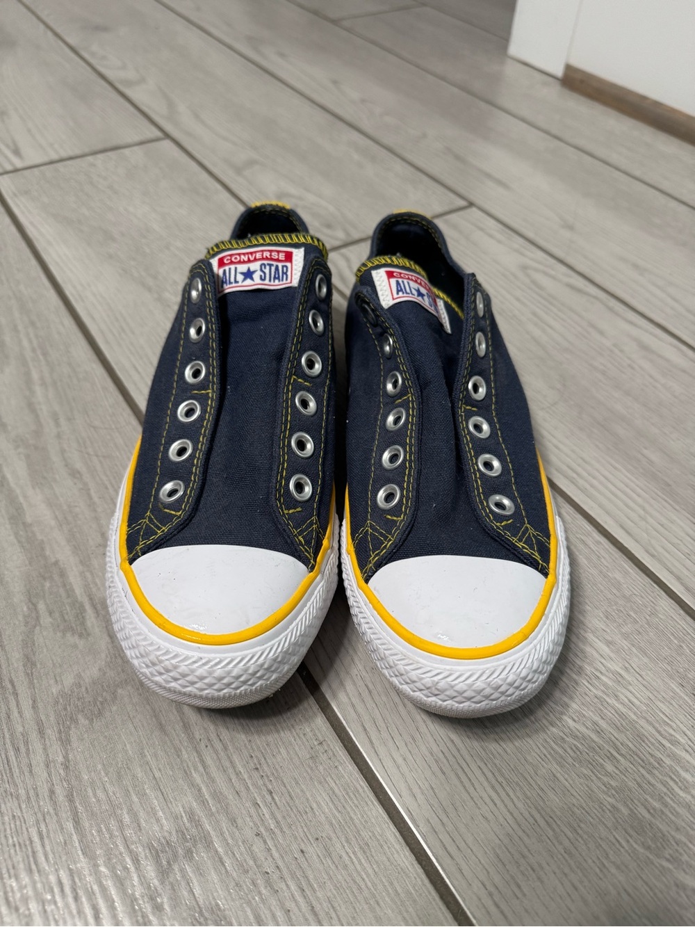 Converse Chuck Taylor All Star Slip On Navy Blue Yellow Stitching Low Top
